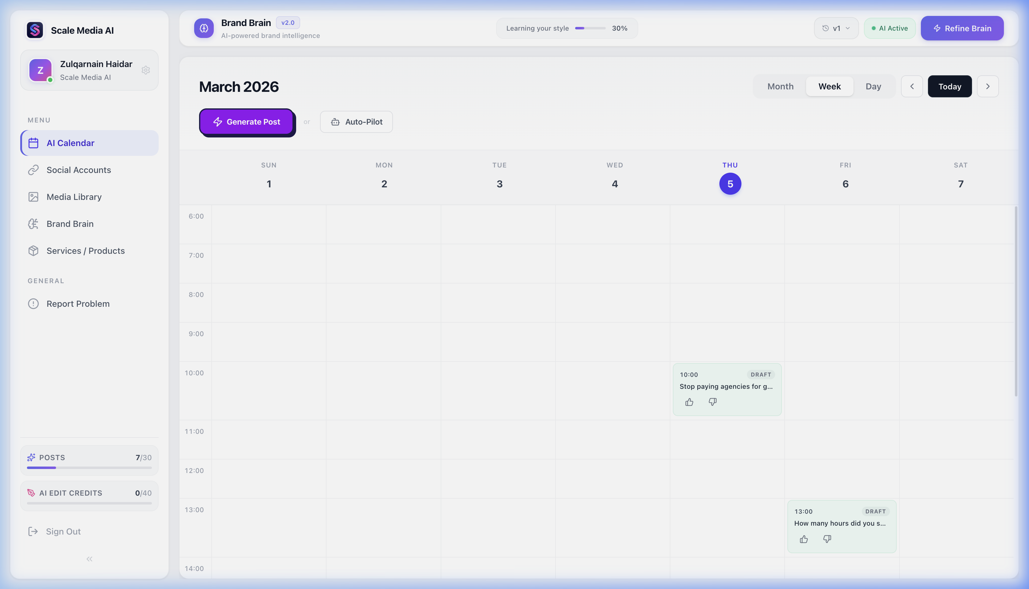 Calendario IA con posts programados en piloto automático