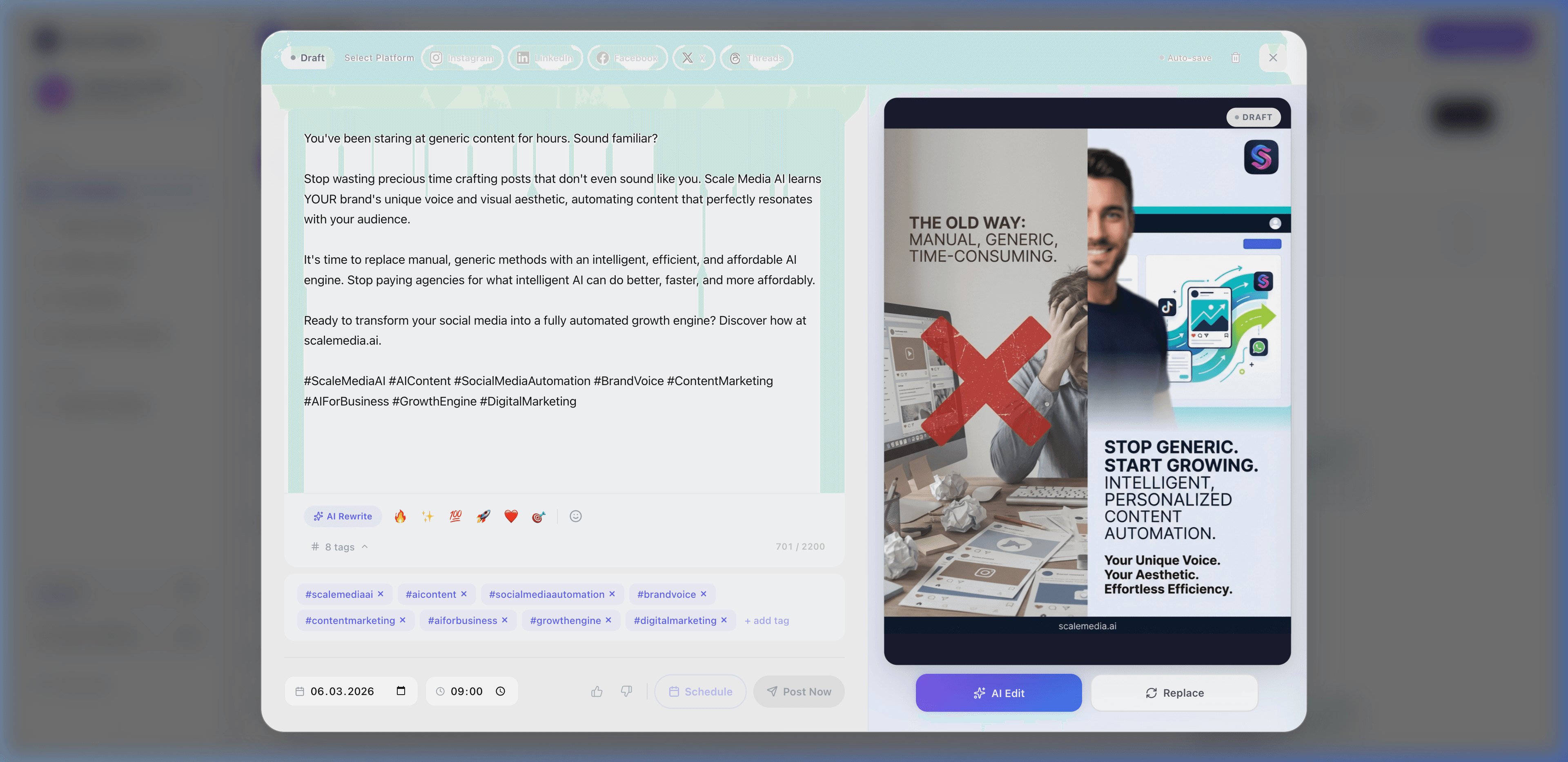 La IA generando un post de marca completo